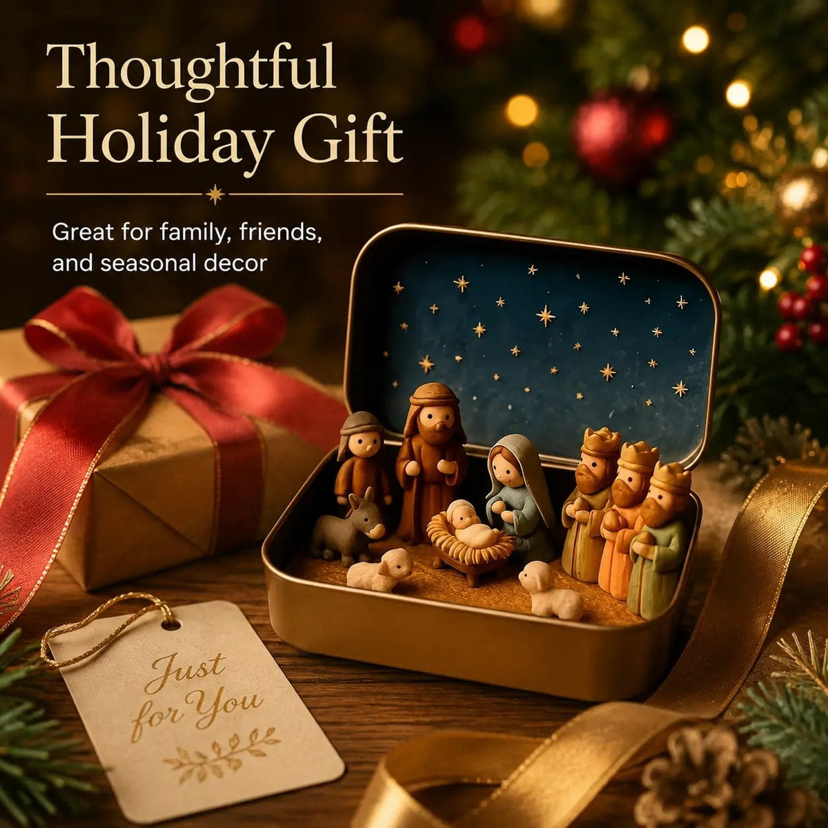🎄Last Day 49% OFF -  ✝️ Mini Nativity Scene Keepsake Tin — Pocket-Sized Christmas Holy Family Set