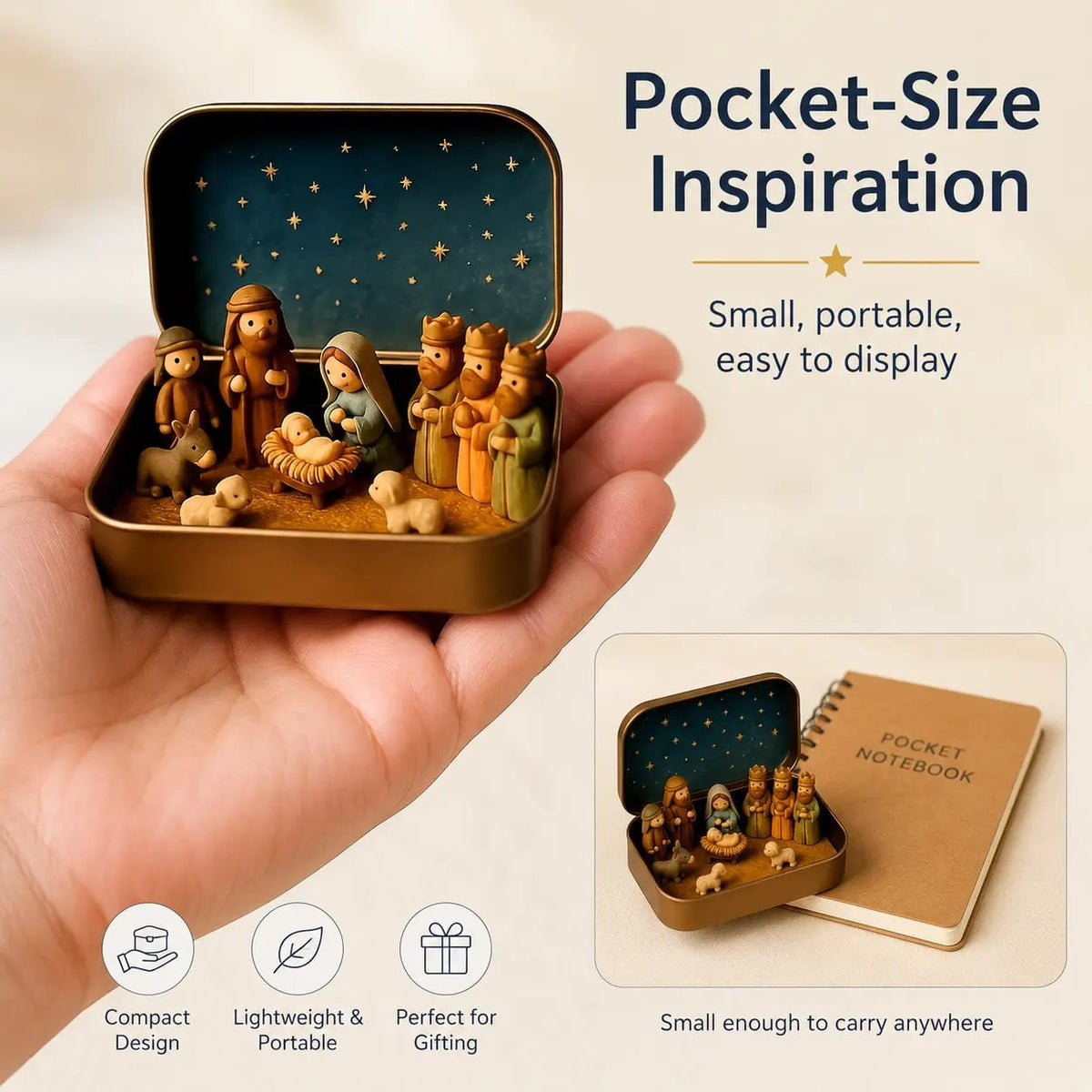 🎄Last Day 49% OFF -  ✝️ Mini Nativity Scene Keepsake Tin — Pocket-Sized Christmas Holy Family Set