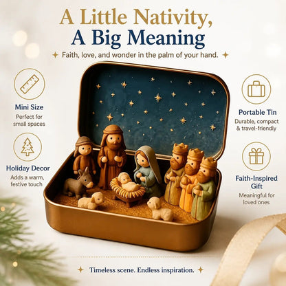 🎄Last Day 49% OFF -  ✝️ Mini Nativity Scene Keepsake Tin — Pocket-Sized Christmas Holy Family Set