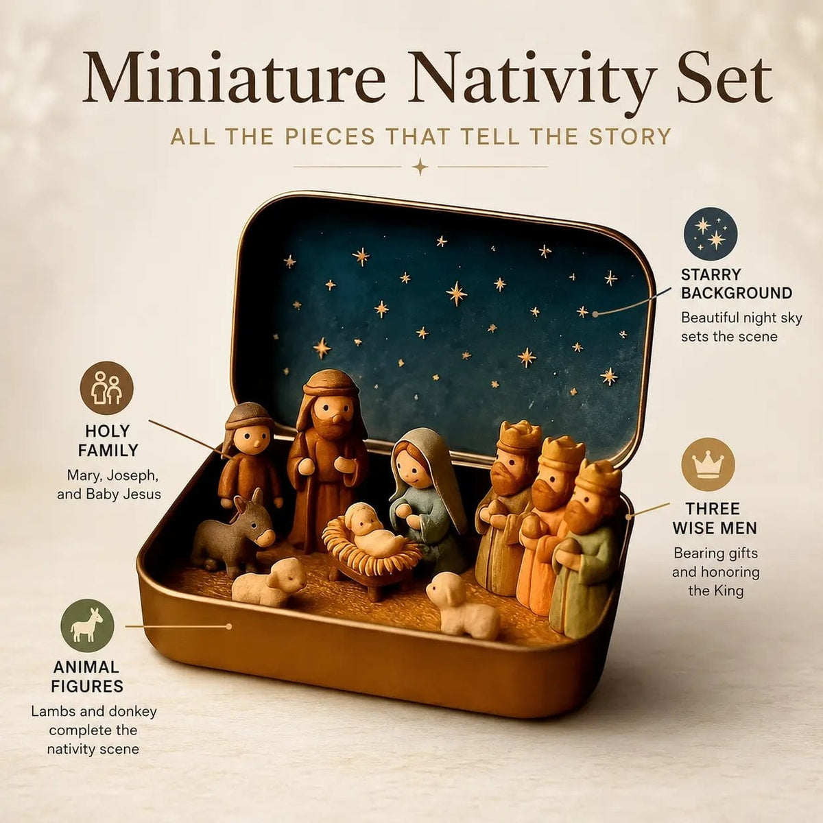 🎄Last Day 49% OFF -  ✝️ Mini Nativity Scene Keepsake Tin — Pocket-Sized Christmas Holy Family Set