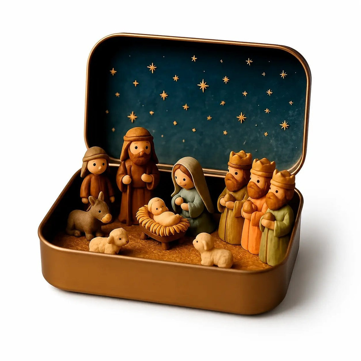🎄Last Day 49% OFF -  ✝️ Mini Nativity Scene Keepsake Tin — Pocket-Sized Christmas Holy Family Set