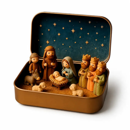 🎄Last Day 49% OFF -  ✝️ Mini Nativity Scene Keepsake Tin — Pocket-Sized Christmas Holy Family Set