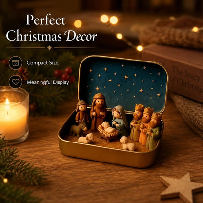 🎄Last Day 49% OFF -  ✝️ Mini Nativity Scene Keepsake Tin — Pocket-Sized Christmas Holy Family Set