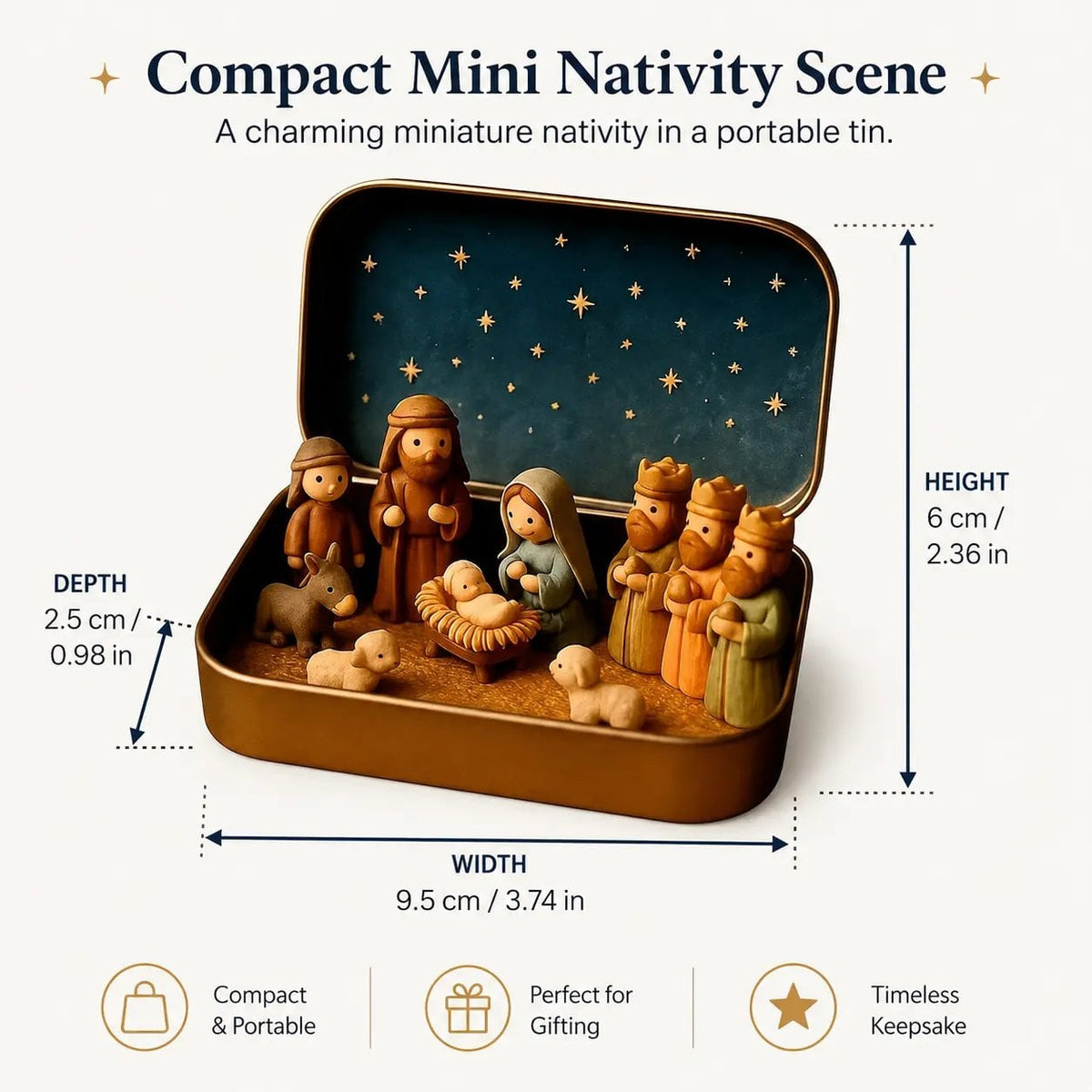 🎄Last Day 49% OFF -  ✝️ Mini Nativity Scene Keepsake Tin — Pocket-Sized Christmas Holy Family Set