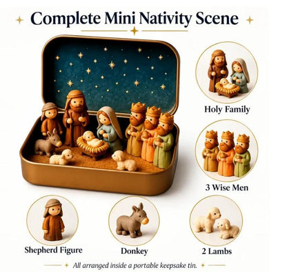 🎄Last Day 49% OFF -  ✝️ Mini Nativity Scene Keepsake Tin — Pocket-Sized Christmas Holy Family Set