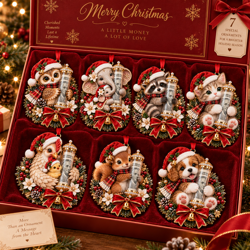 Complete 7-Piece Christmas Cash Gift Ornament Set
