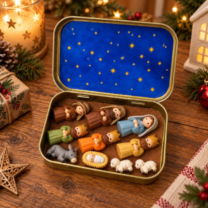 🎄Last Day 49% OFF -  ✝️ Mini Nativity Scene Keepsake Tin — Pocket-Sized Christmas Holy Family Set