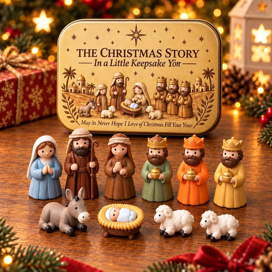 🎄Last Day 49% OFF -  ✝️ Mini Nativity Scene Keepsake Tin — Pocket-Sized Christmas Holy Family Set