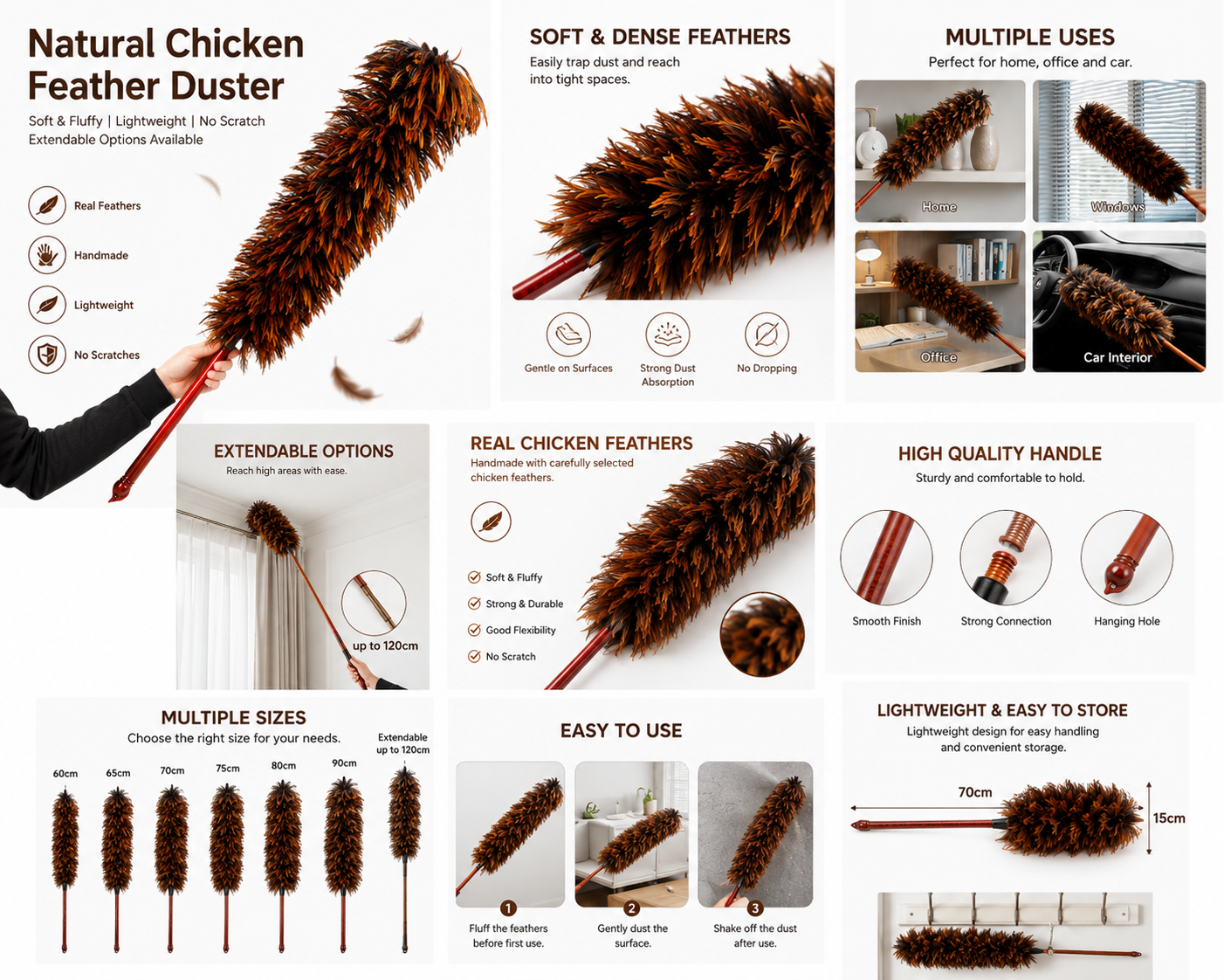 Natural Chicken Feather Duster