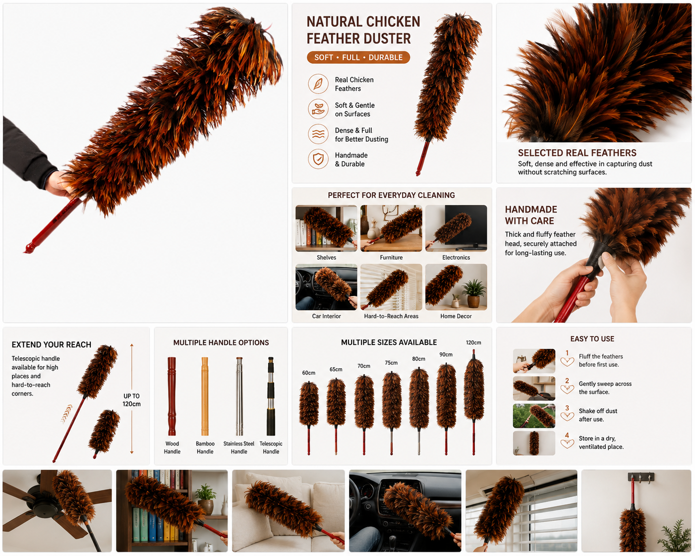 Natural Chicken Feather Duster