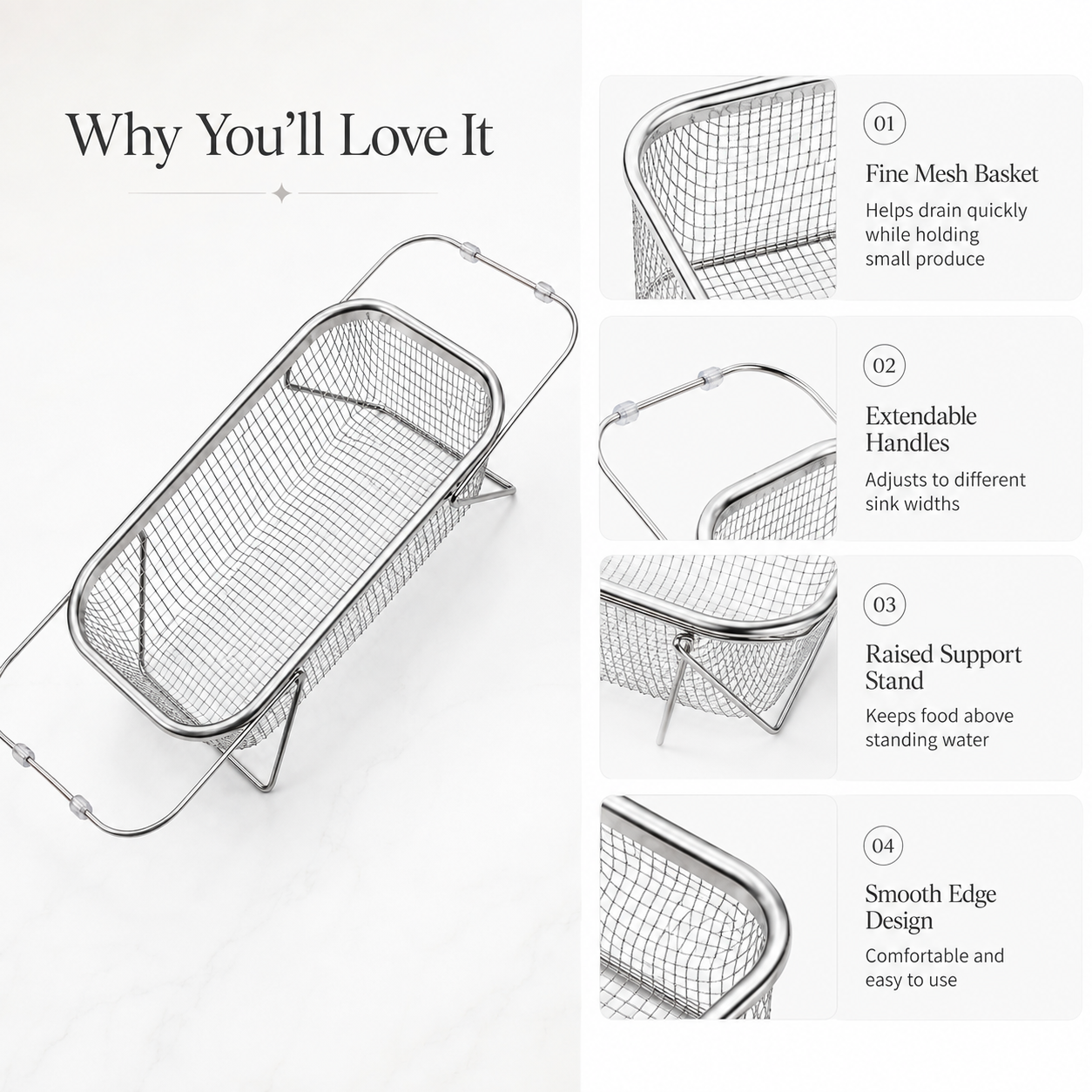 Extendable 304 Stainless Steel Sink Strainer Basket