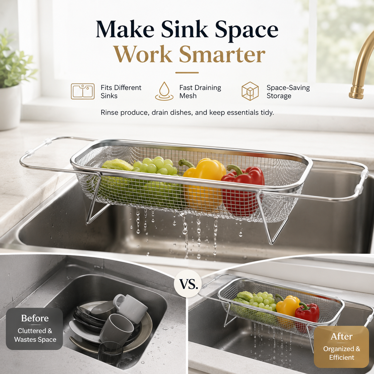Extendable 304 Stainless Steel Sink Strainer Basket