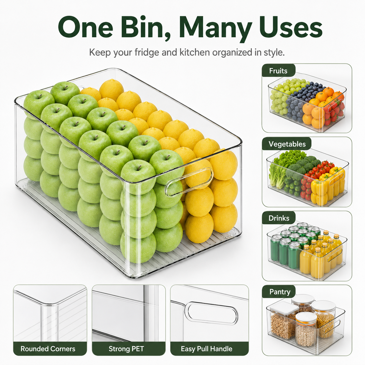 Clear PET Refrigerator Storage Bin