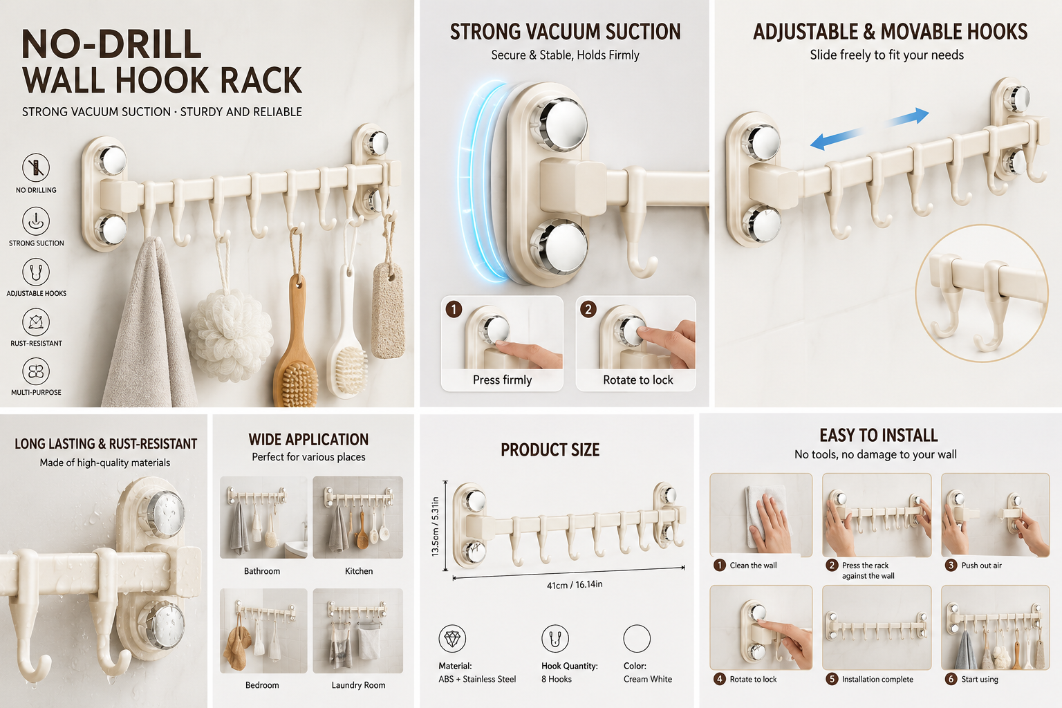 No-Drill Vacuum Suction Kitchen Organizer Rack