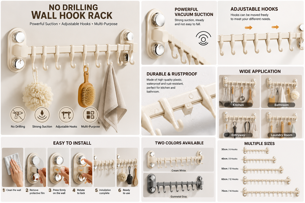 No-Drill Vacuum Suction Kitchen Organizer Rack