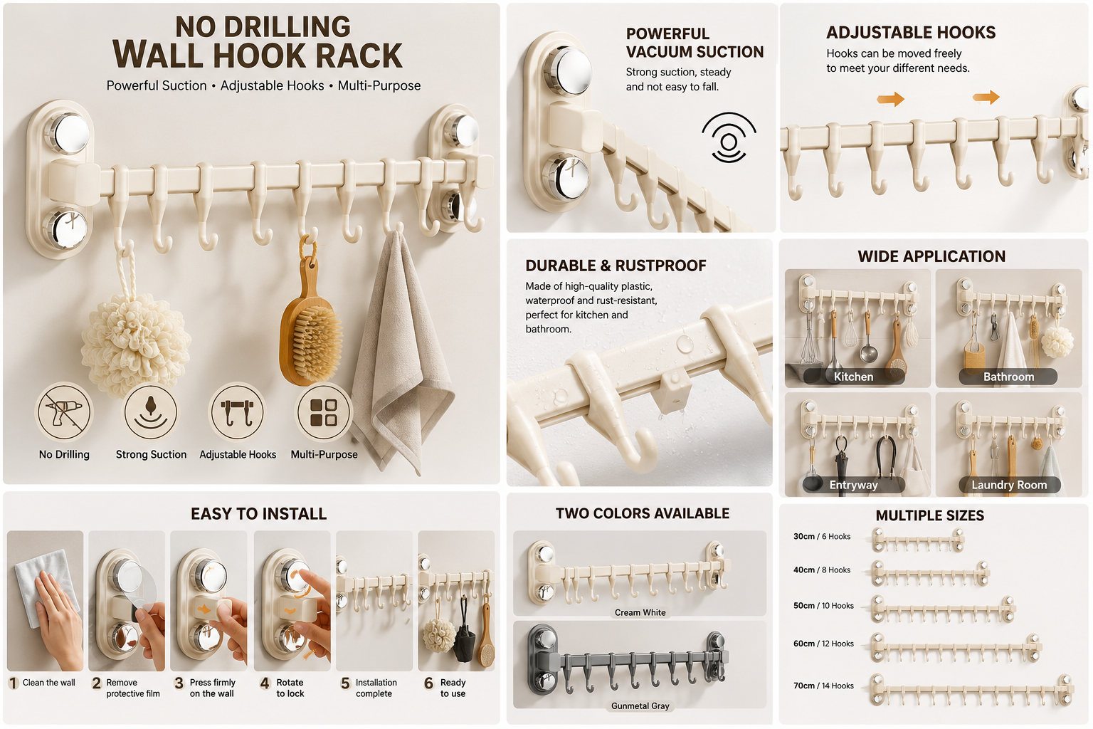 No-Drill Vacuum Suction Kitchen Organizer Rack