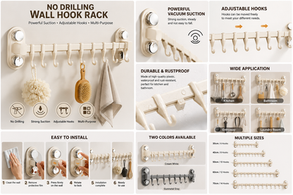 No-Drill Vacuum Suction Kitchen Organizer Rack