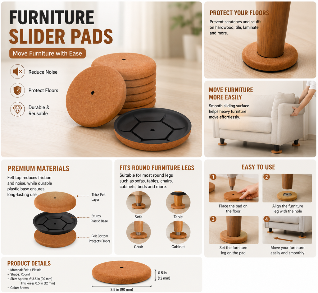 Furniture Moving Slider Pads – 4 Piece Set