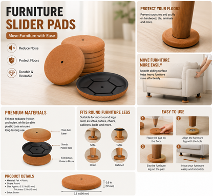 Furniture Moving Slider Pads – 4 Piece Set