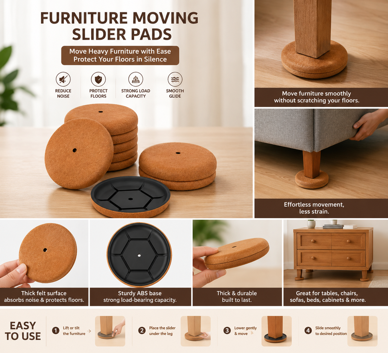 Furniture Moving Slider Pads – 4 Piece Set