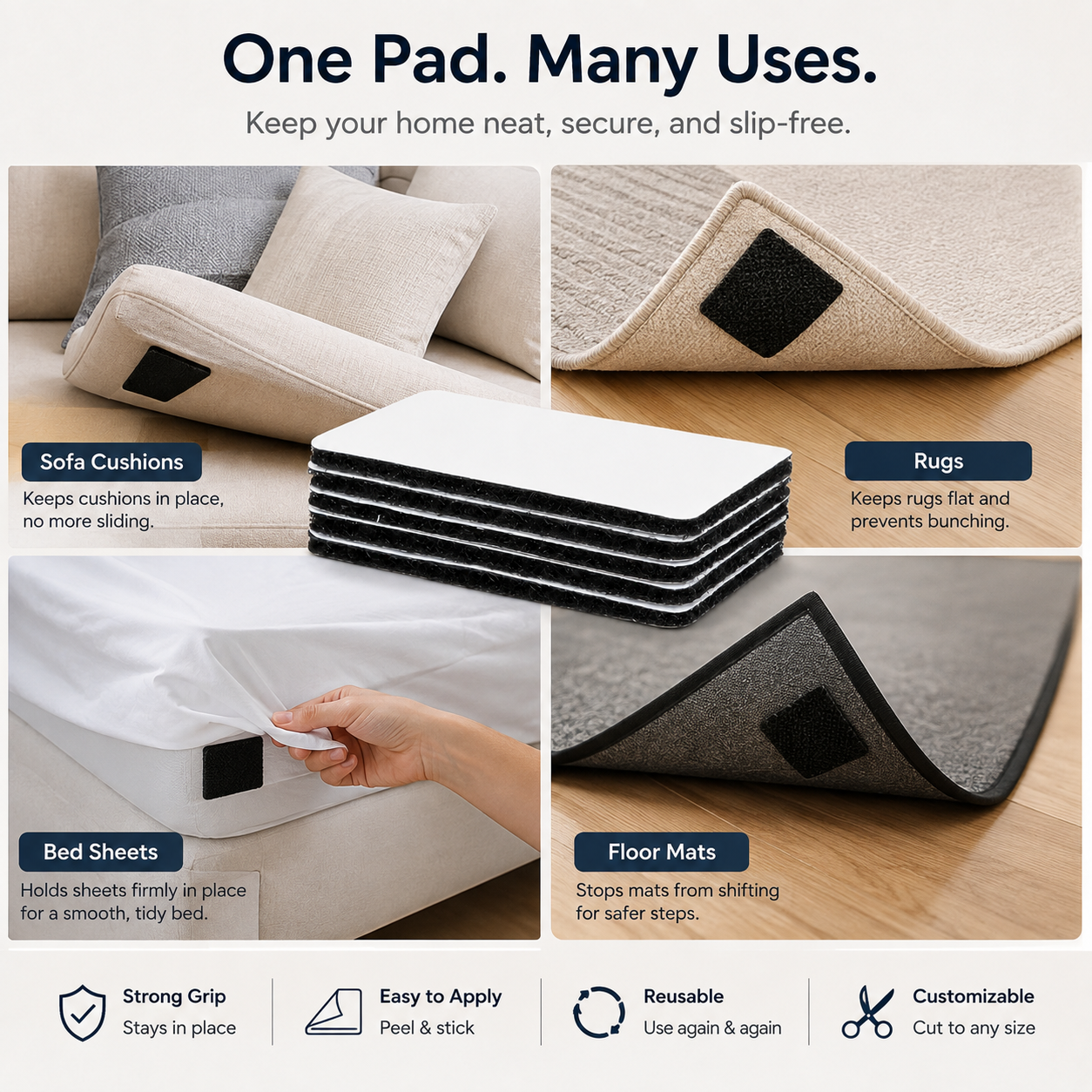 Reusable Anti-Slip Sofa &amp; Rug Gripper Pads