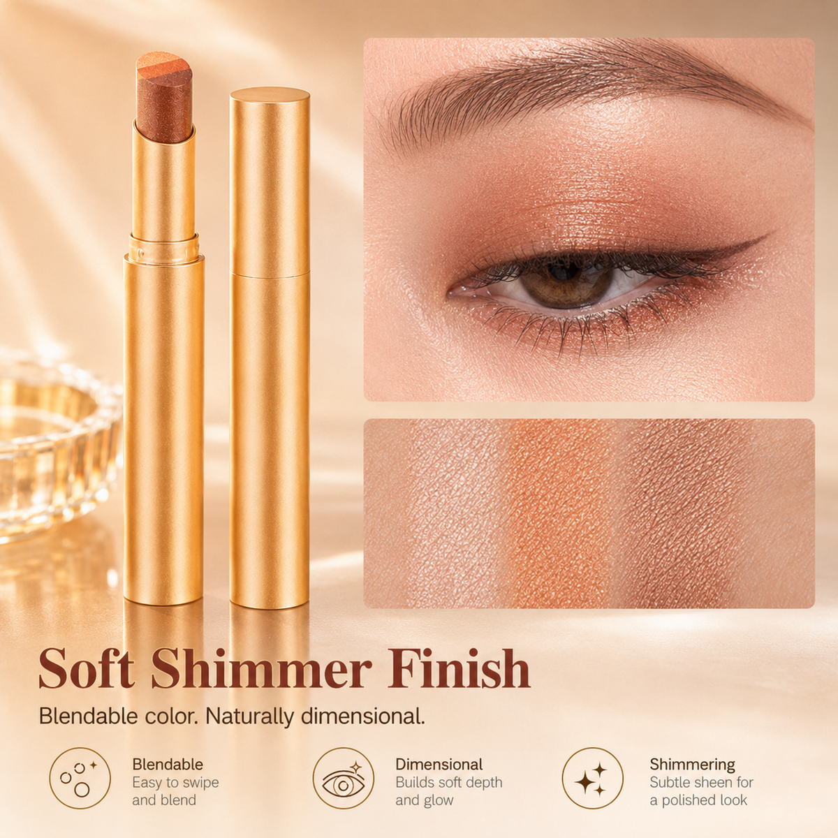 🔥Last Buy 1 Get 1 Free Each 🔥3 in 1 Easy Eyeshadow Stick for Beginners Waterproof Longwear Shimmer Makeup Set