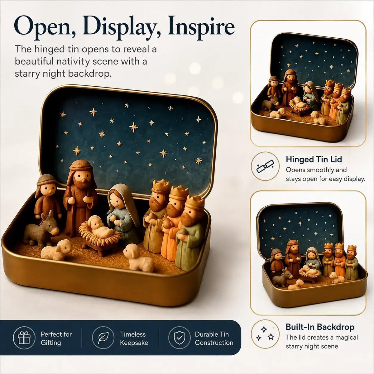 🎄Last Day 49% OFF -  ✝️ Mini Nativity Scene Keepsake Tin — Pocket-Sized Christmas Holy Family Set